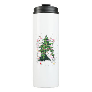 cats climbing and decorating a Christmas tree  Thermal Tumbler