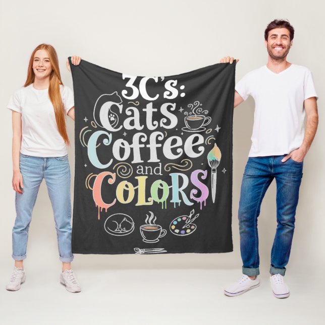 Cats Coffee and Colours Fleece Blanket (In Situ)
