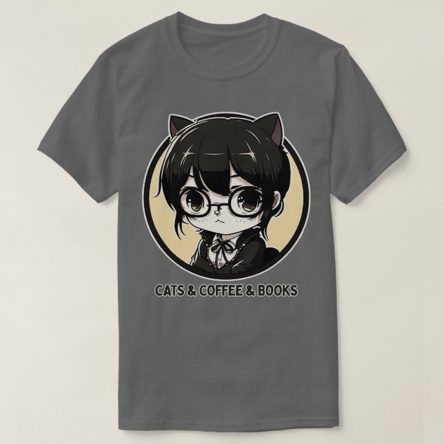 Cats Coffee Books T-Shirt (Design Front)