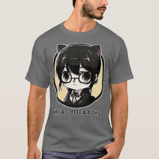 Cats Coffee Books T-Shirt