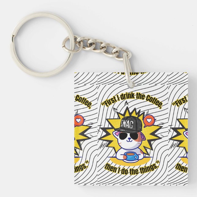 cats coffee quote  key ring (Front)