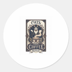 Cats Coffee Repeat Cat Coffee Vintage Vector Art S Classic Round Sticker