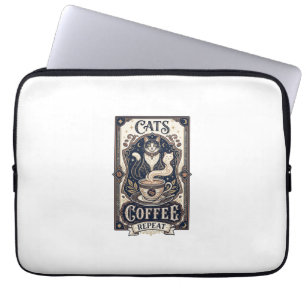 Cats Coffee Repeat Cat Coffee Vintage Vector Art S Laptop Sleeve