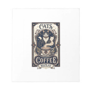 Cats Coffee Repeat Cat Coffee Vintage Vector Art S Notepad