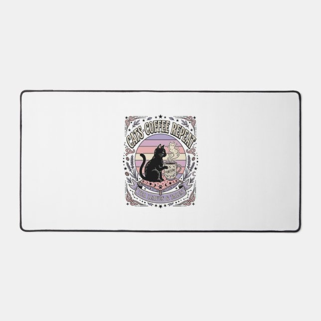 Cats Coffee Repeat Cat Tea Leaves Coffee Fortune R Desk Mat (Front)