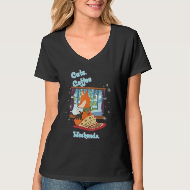 Cats Coffee Weekend Funny Sayings Graphic T-Shirt (Front)