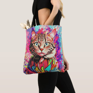 Cat's Colorful Creativity design print Tote Bag