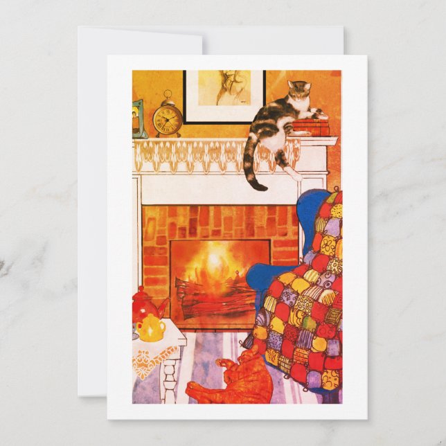 Cats Cosy Scene Blank Note Card (Front)