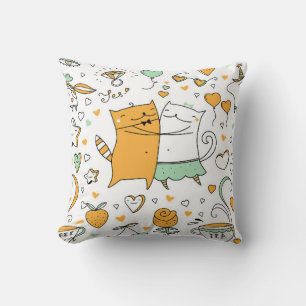 Cats couple illustration. cartoon kitten animals i cushion