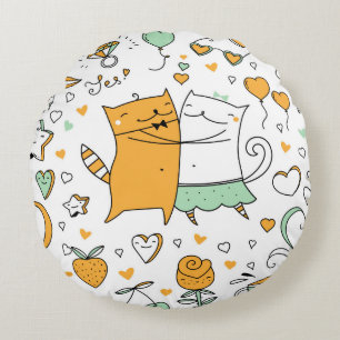 Cats couple illustration. cartoon kitten animals i round cushion