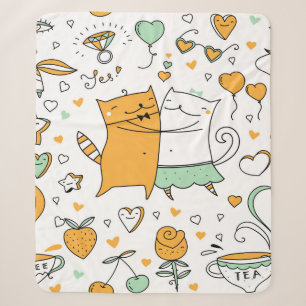 Cats couple illustration. cartoon kitten animals i sherpa blanket
