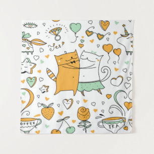 Cats couple illustration. cartoon kitten animals i tapestry