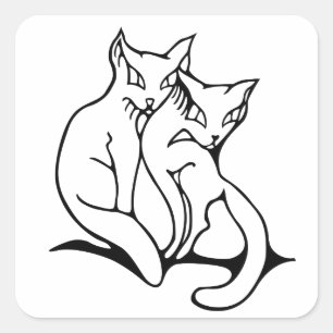 Cats couple in love original drawing square sticker