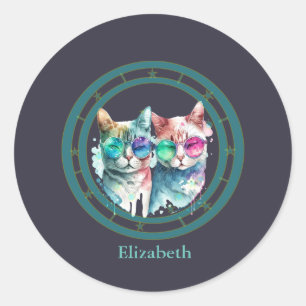 cats couple valentine Day Funny    Classic Round Sticker