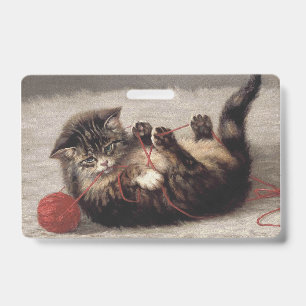 Cat's Cradle, A Cat Playing Ball of Yarn ID Badge