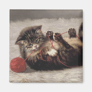 Cat's Cradle, A Cat Playing Ball of Yarn Magnet