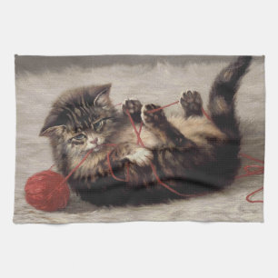Cat's Cradle, A Cat Playing Ball of Yarn Tea Towel