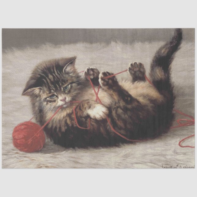 Cat's Cradle, A Cat Playing Ball of Yarn Tissue Paper (Front)