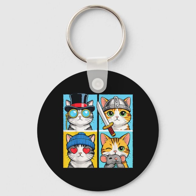 Cats Cute Colour Block Funny Cat Portrait Key Ring (Front)