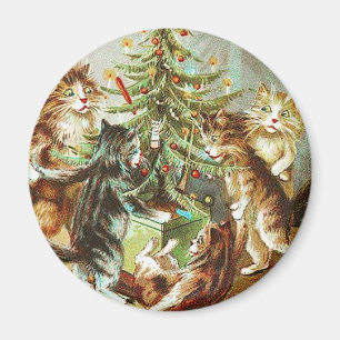 Cats Decorate Tree Vintage Magnet