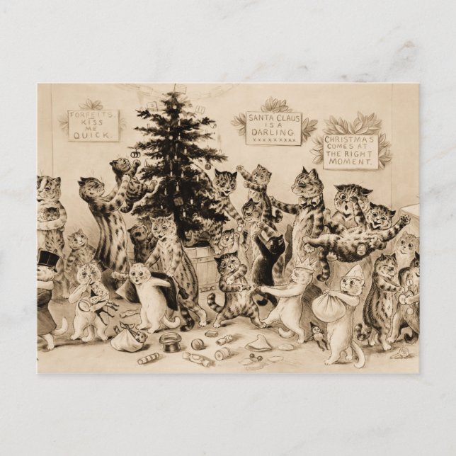 Cats Decorating Christmas Tree by Louis Wain Postcard (Front)