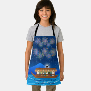 Cats Delighting in Fireworks Aboard a Houseboat Apron