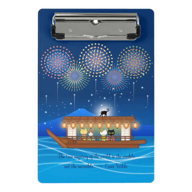 Cats Delighting in Fireworks Aboard a Houseboat Mini Clipboard (Front)