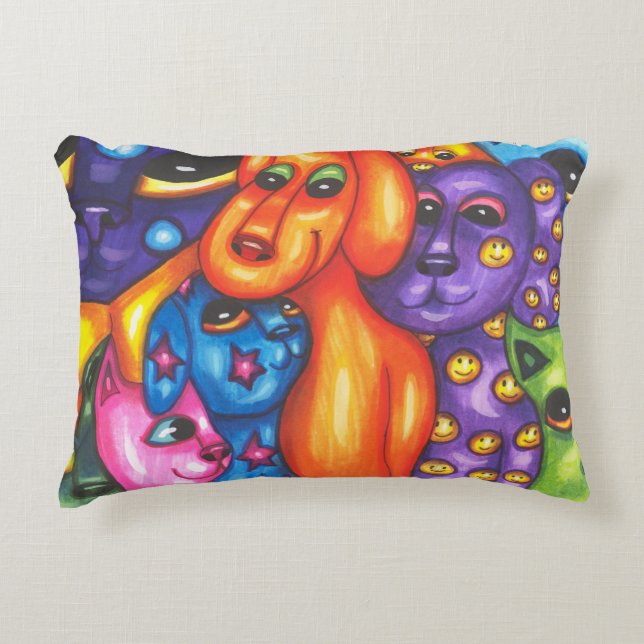 Cats & Dogs colourful Abstract original Animal art Decorative Cushion (Front)