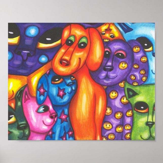 Cats & Dogs colourful Abstract original Animal art Poster (Front)