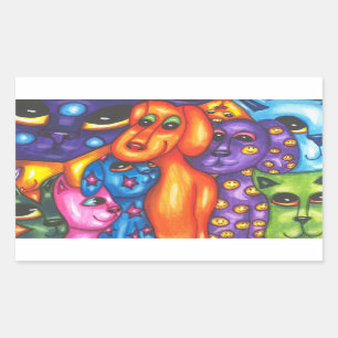 Cats & Dogs colourful Abstract original Animal art Rectangular Sticker