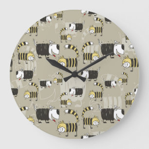 Cats & Dogs: Funny Seamless Texture Large Clock