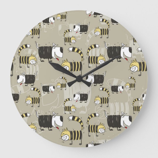 Cats & Dogs: Funny Seamless Texture Large Clock (Front)