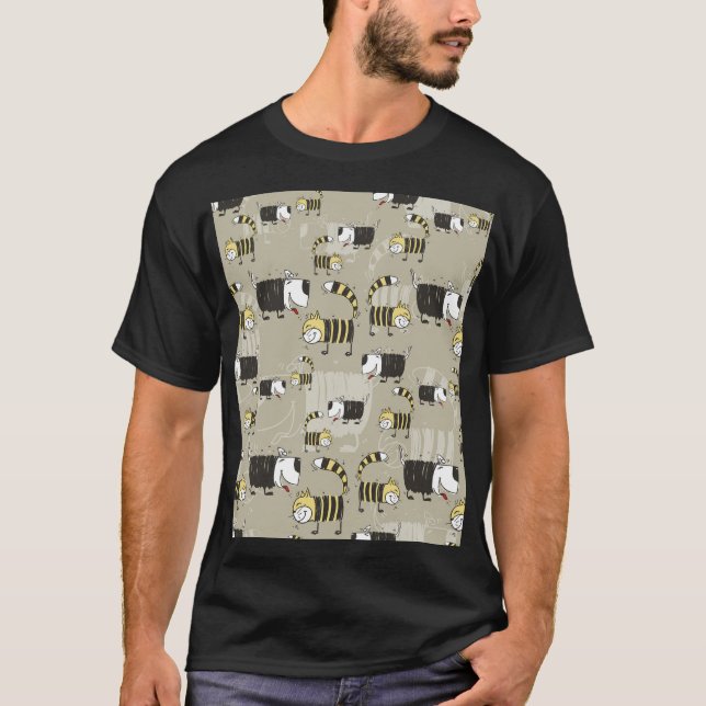 Cats & Dogs: Funny Seamless Texture T-Shirt (Front)