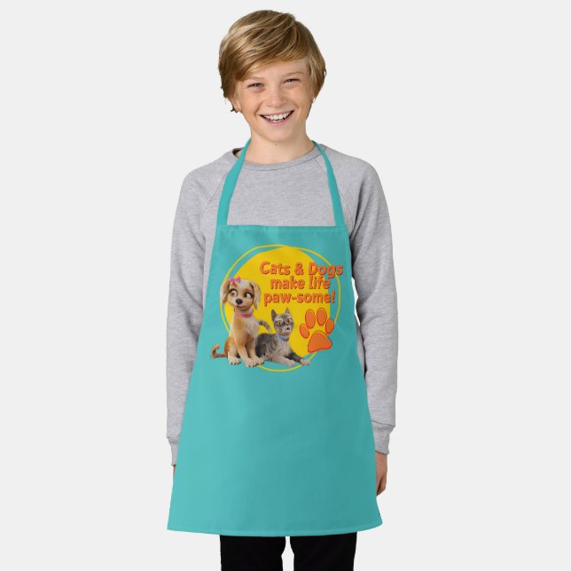 Cats & Dogs Make Life Paw-some! Apron (Worn)