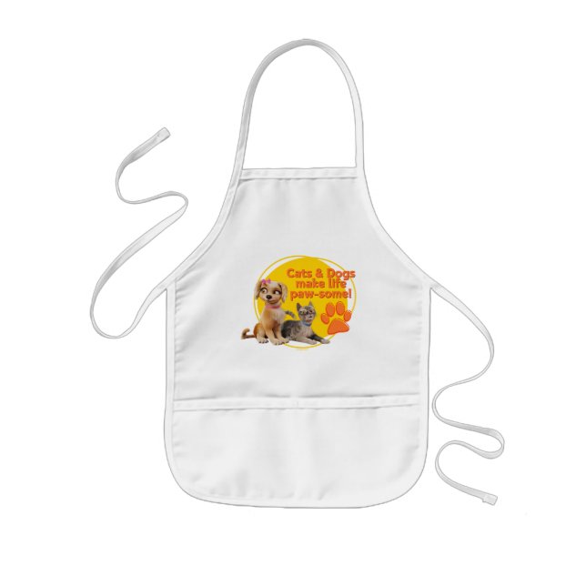 Cats & Dogs Make Life Paw-some! Kids Apron (Front)