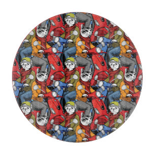 Cats & Dogs Scooter Pattern Cutting Board