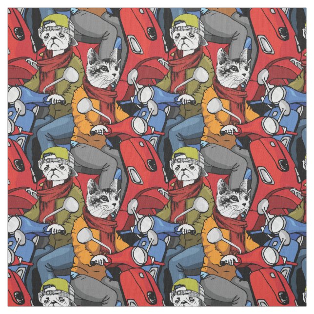 Cats & Dogs Scooter Pattern Fabric (Swatch)