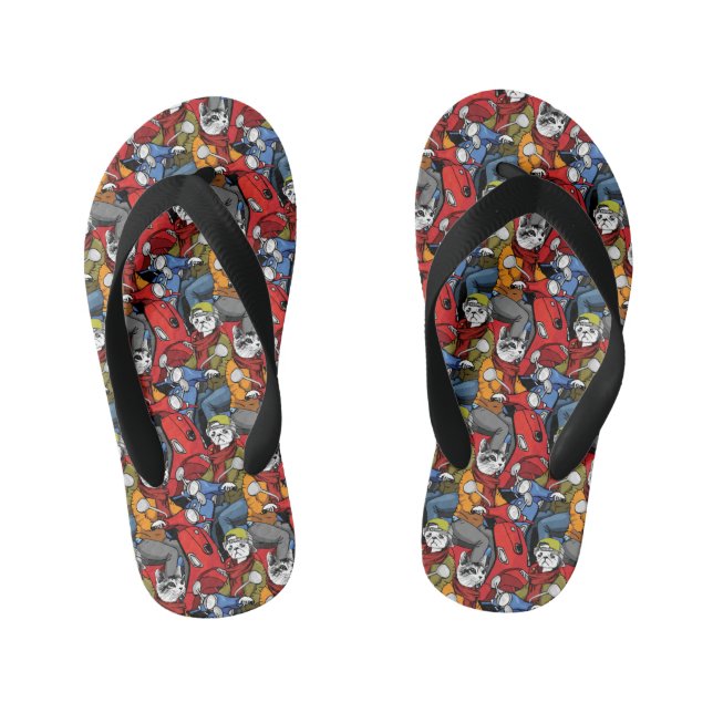 Cats & Dogs Scooter Pattern Kid's Jandals (Footbed)