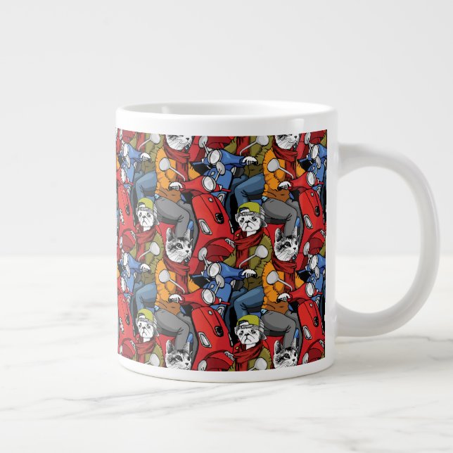 Cats & Dogs Scooter Pattern Large Coffee Mug (Right)