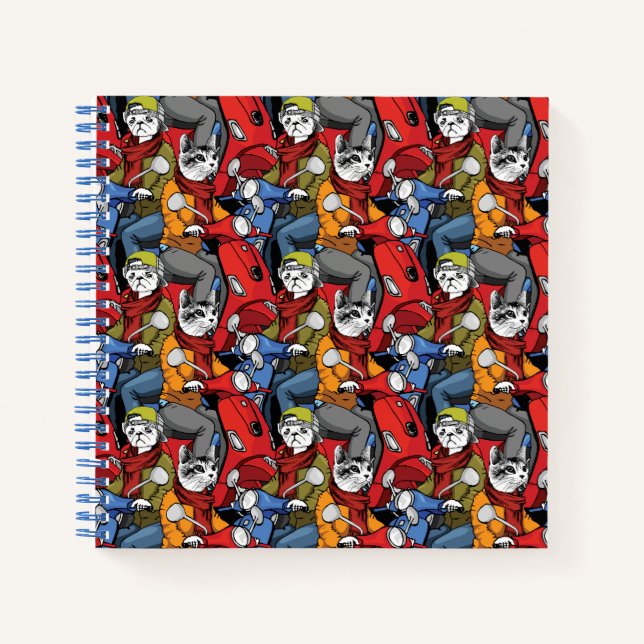 Cats & Dogs Scooter Pattern Notebook (Front)