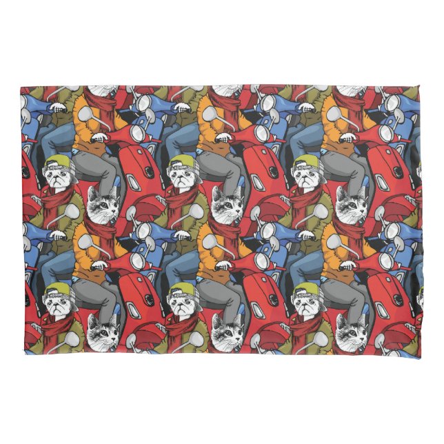 Cats & Dogs Scooter Pattern Pillowcase (Front-Left)