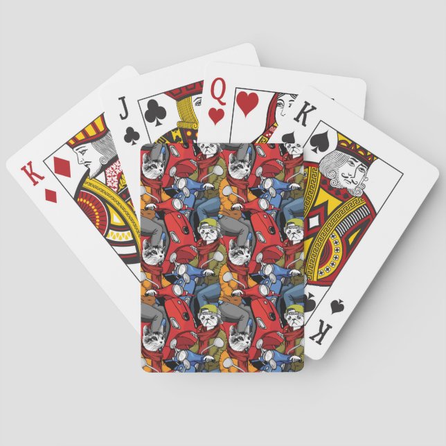 Cats & Dogs Scooter Pattern Playing Cards (Back)