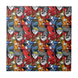 Cats & Dogs Scooter Pattern Tile