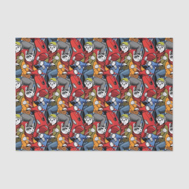 Cats & Dogs Scooter Pattern Tissue Paper (Front)