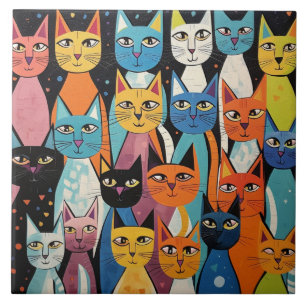 Cats doodle art tile