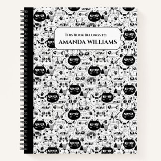 Cats Doodle black and White Notebook for Kids 