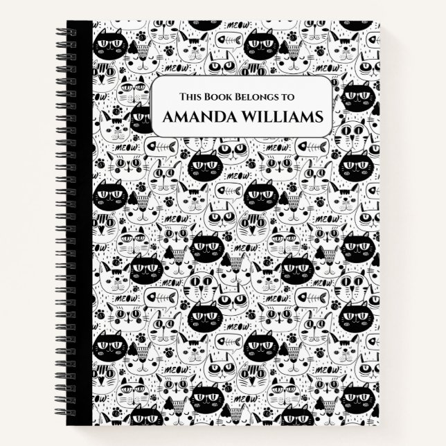 Cats Doodle black and White Notebook for Kids  (Front)