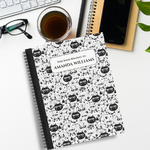 Cats Doodle black and White Notebook for Kids