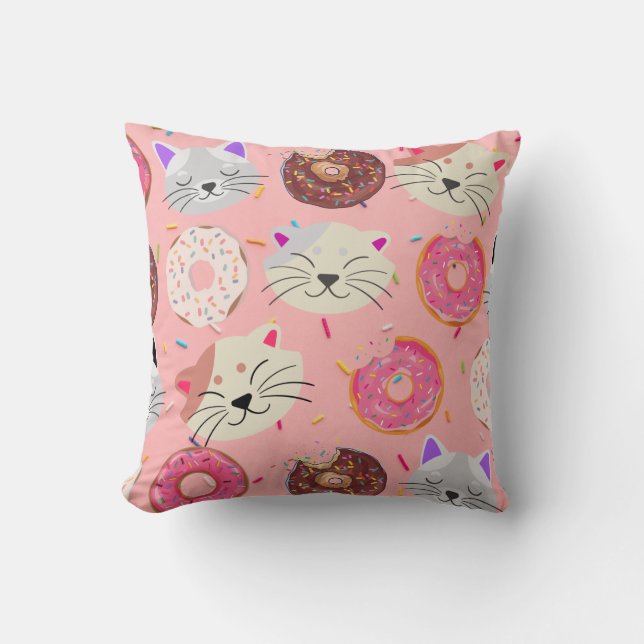 Cats & Doughnuts Throw Pillow (Front)