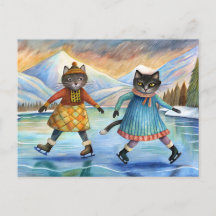 Cats dressed up ice skating on the lake in Alps